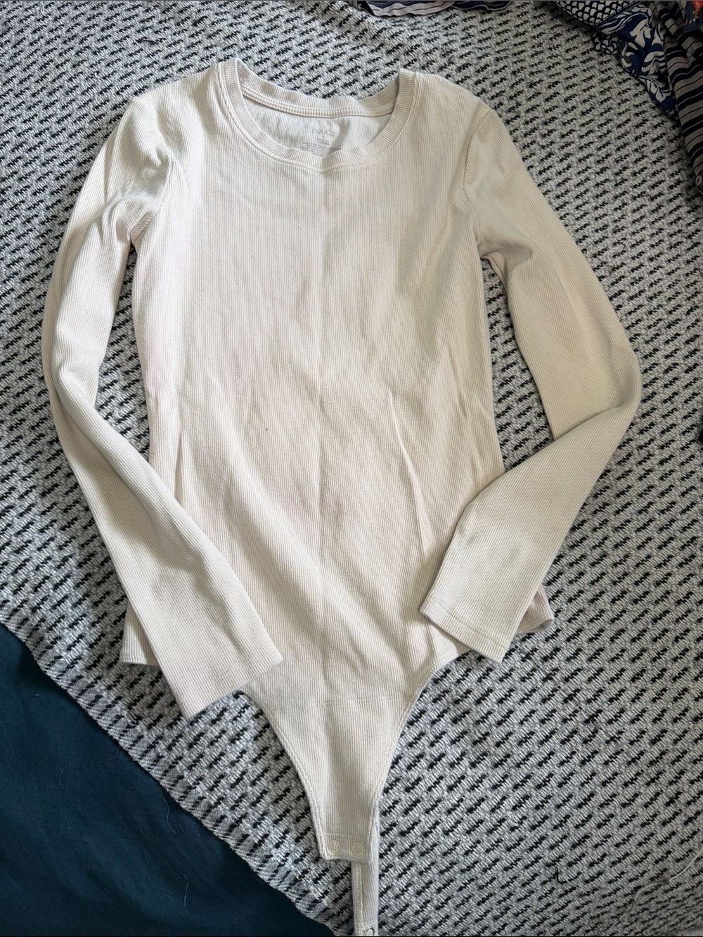 nuuds Cream Long Sleeve Ribbed Bodysuit